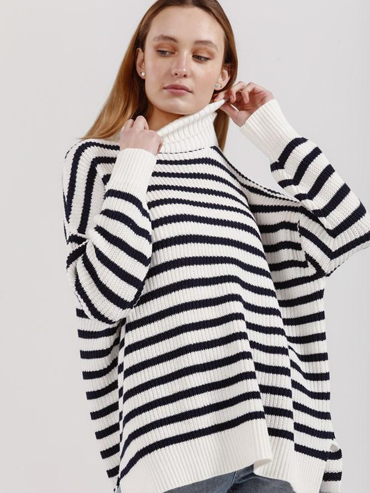 Ahoy Sailor Knit Navy White Stripe Kinney Womens Clothing