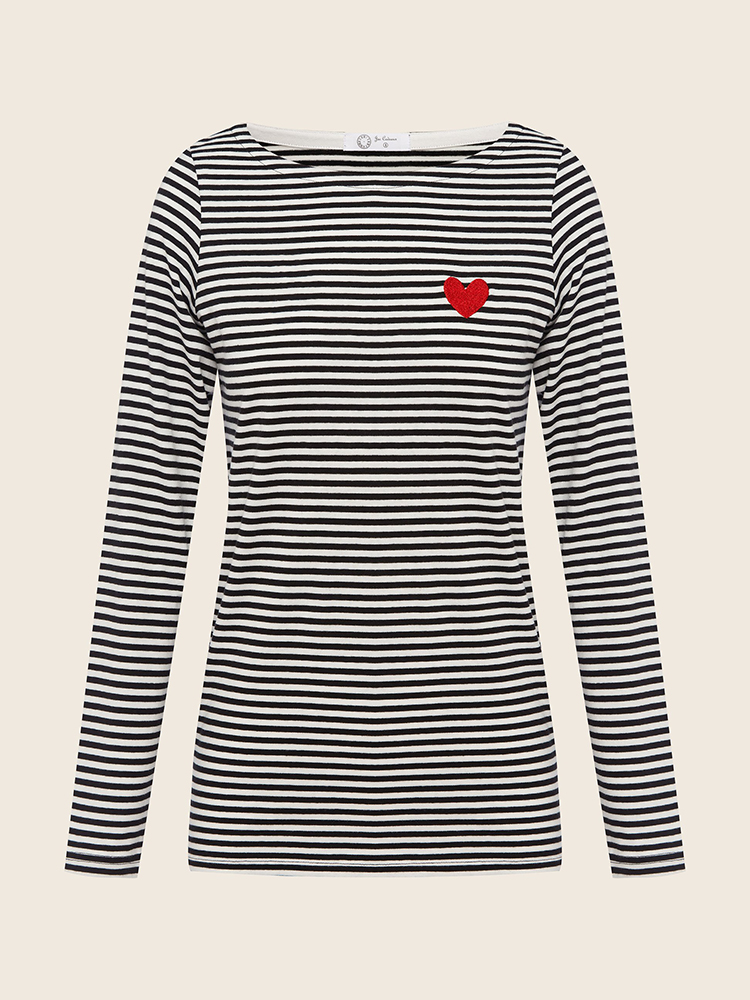 Jac Cadeaux | Black And White Long Sleeve Top With Heart Motif