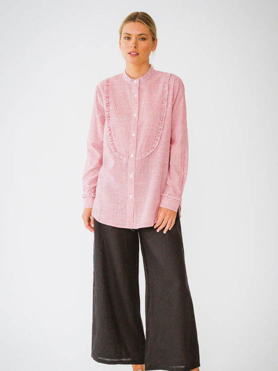 Alessandra | TUXEDO SHIRT IN RED/WHITE STRIPE