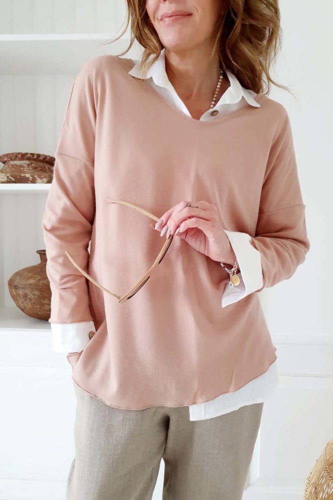 BOHEMIANA by Bypias | Faith Merino Wool Knit Top in Powder Rose