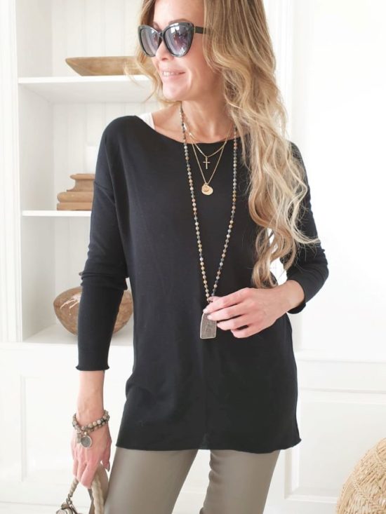 BOHEMIANA by Bypias | Happy Merino Wool Knit Top in Black