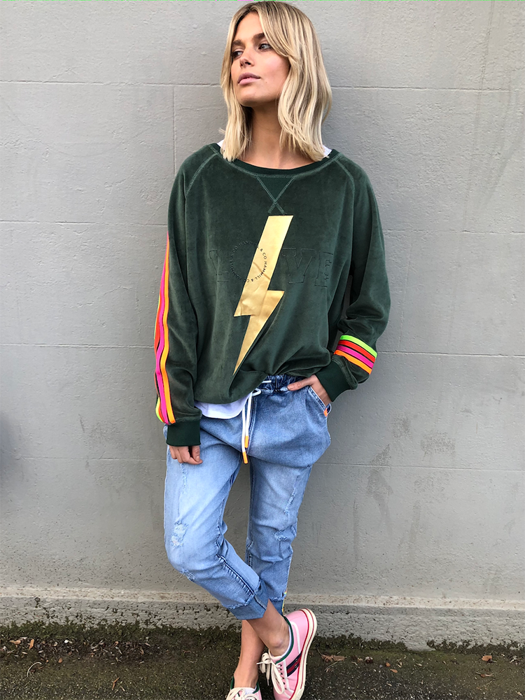 RETRO VELOUR SWEAT FOREST - Thyme Clothing