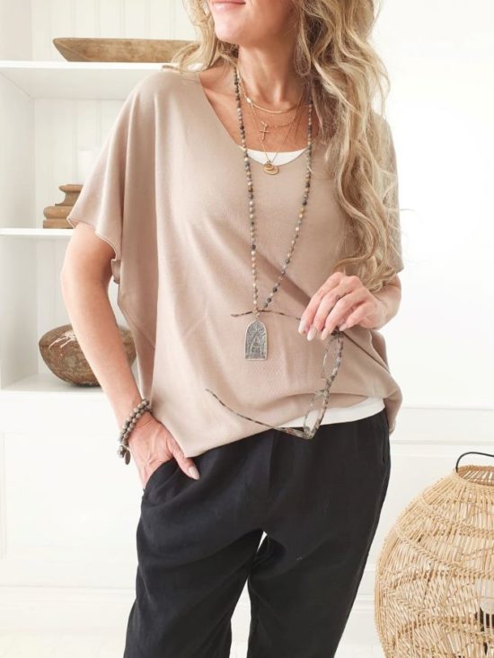 BOHEMIANA by Bypias | Lizzy Merino Wool Knit Top in Taupe