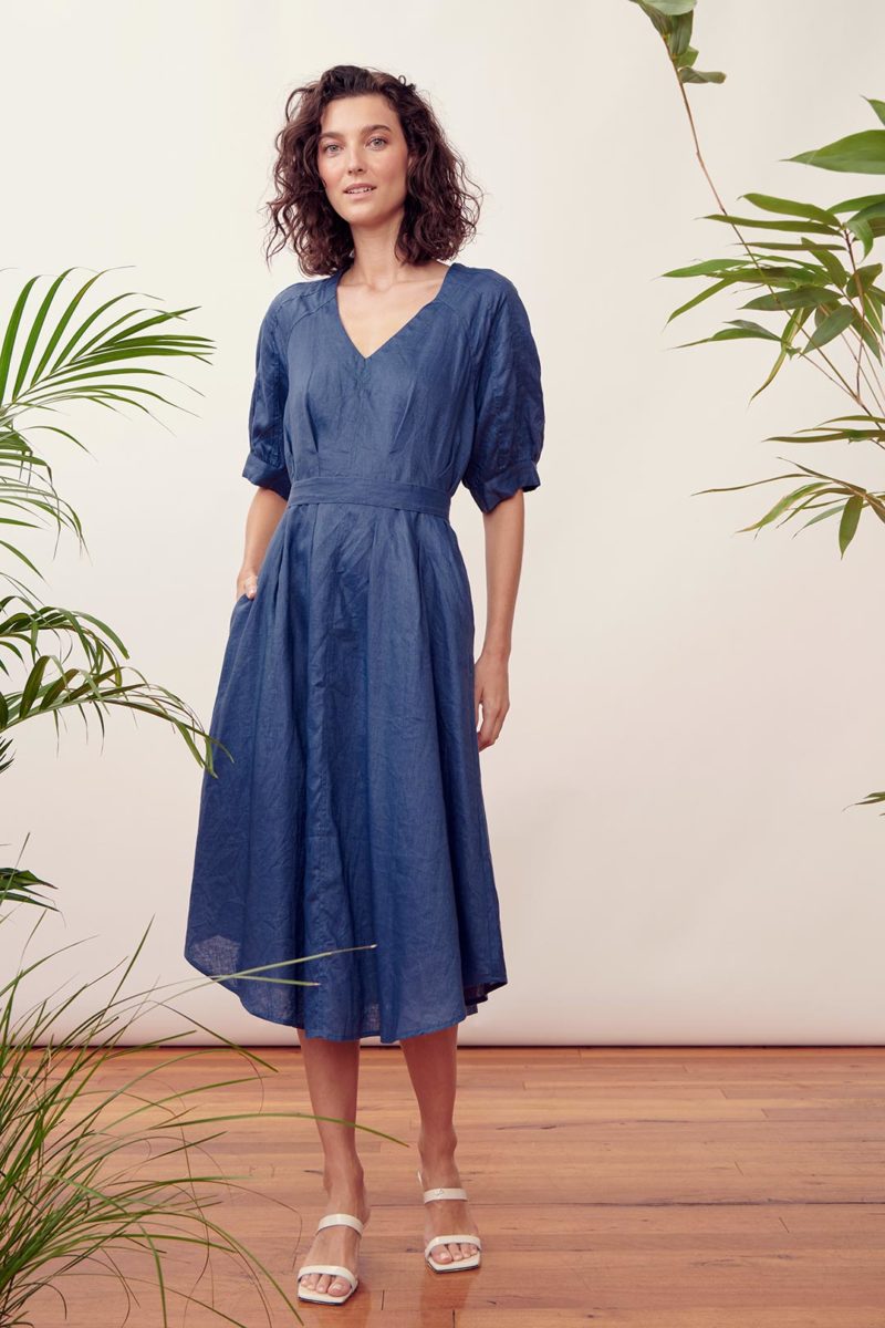 The Dreamer Label | Mida Linen Dress in Blue