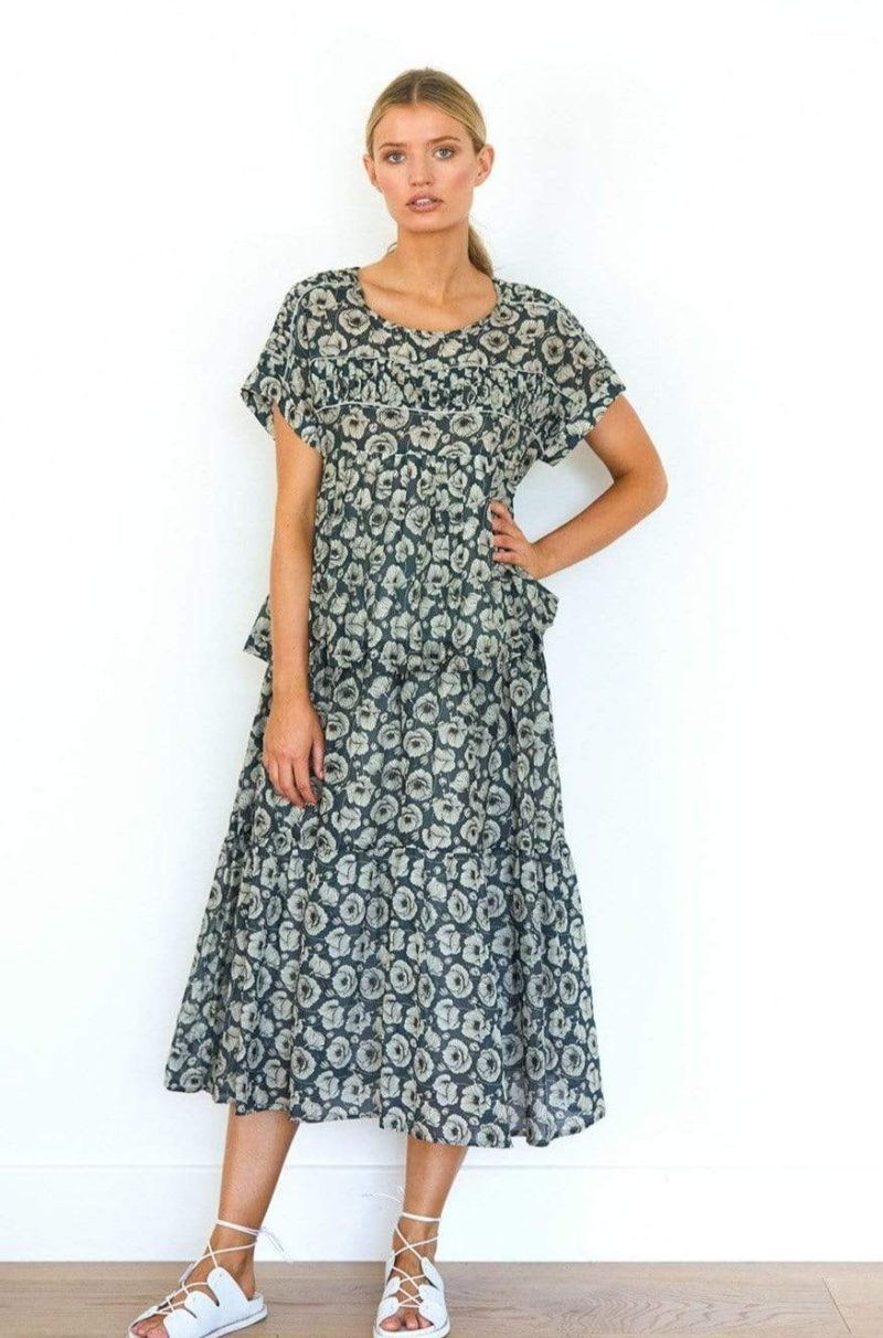 Caravan & Co | Auden Silk Cotton Skirt in Midnight Tall Poppies
