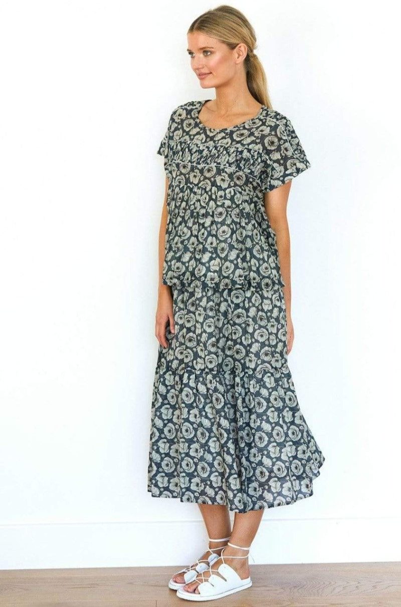 Caravan & Co | Auden Silk Cotton Skirt in Midnight Tall Poppies