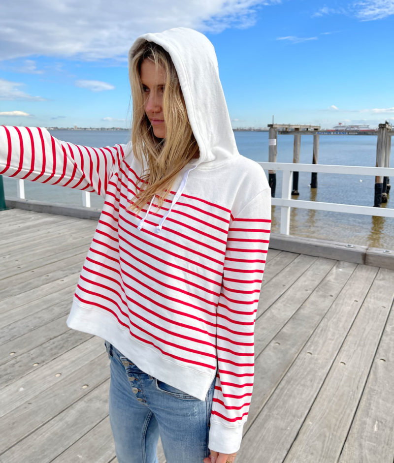 hoodie red white stripe 18