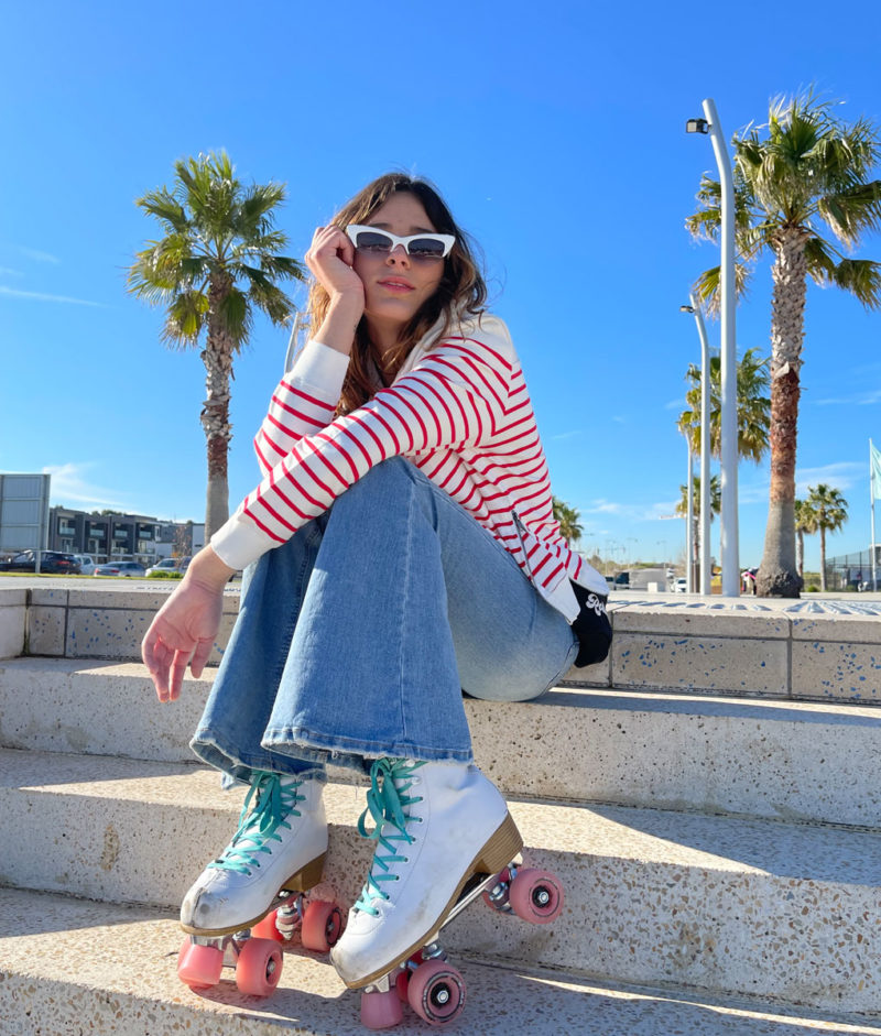 Sophie Moran | Nautical Story Stripe Hoodie in White & Red - Image 3