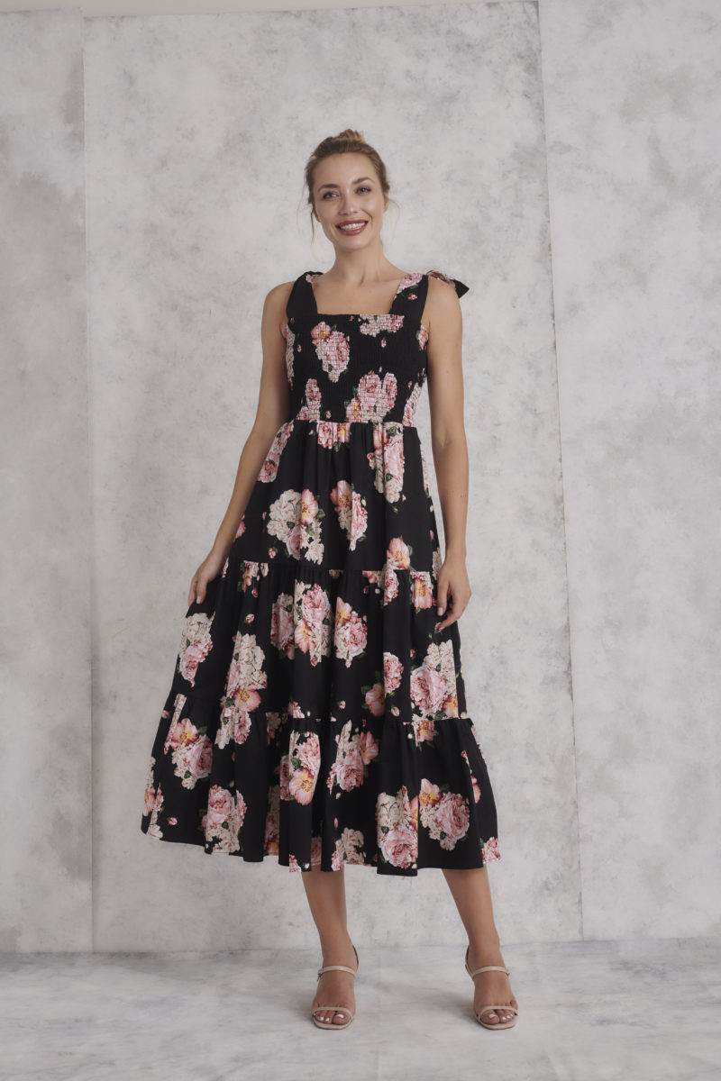 Kamare | Linda Dress in Black Rose Print