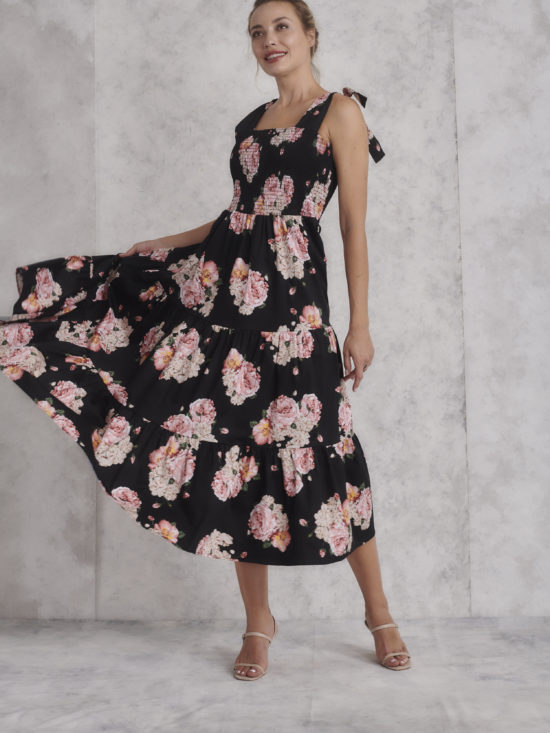 Kamare | Linda Dress in Black Rose Print