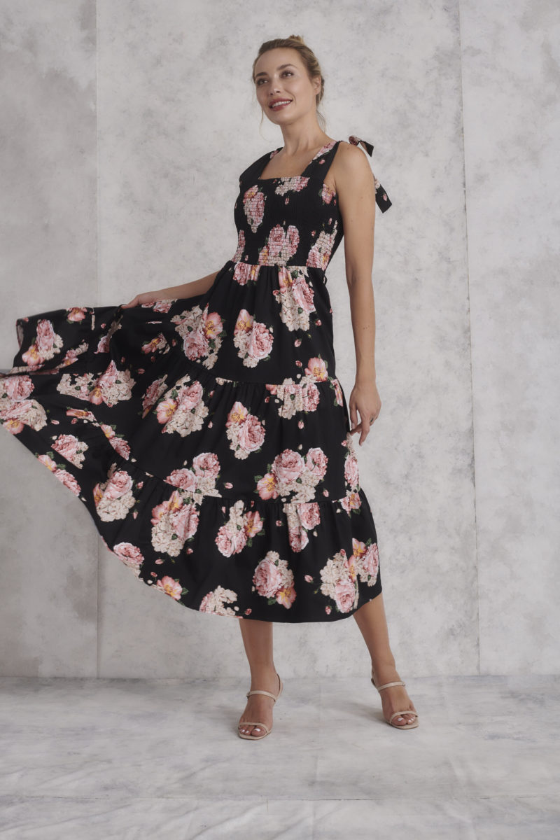 Kamare | Linda Dress in Black Rose Print