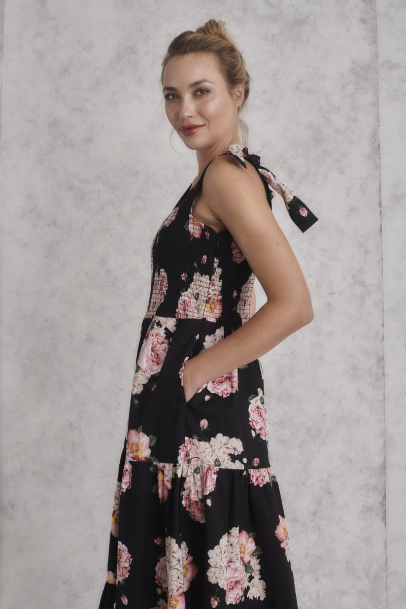 Kamare | Linda Dress in Black Rose Print