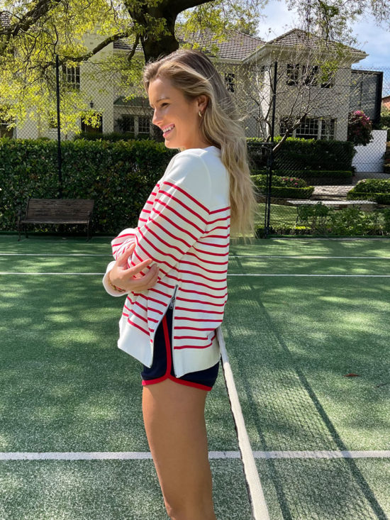 Sophie Moran | Nautical Story Stripe Sweatshirt in White & Red