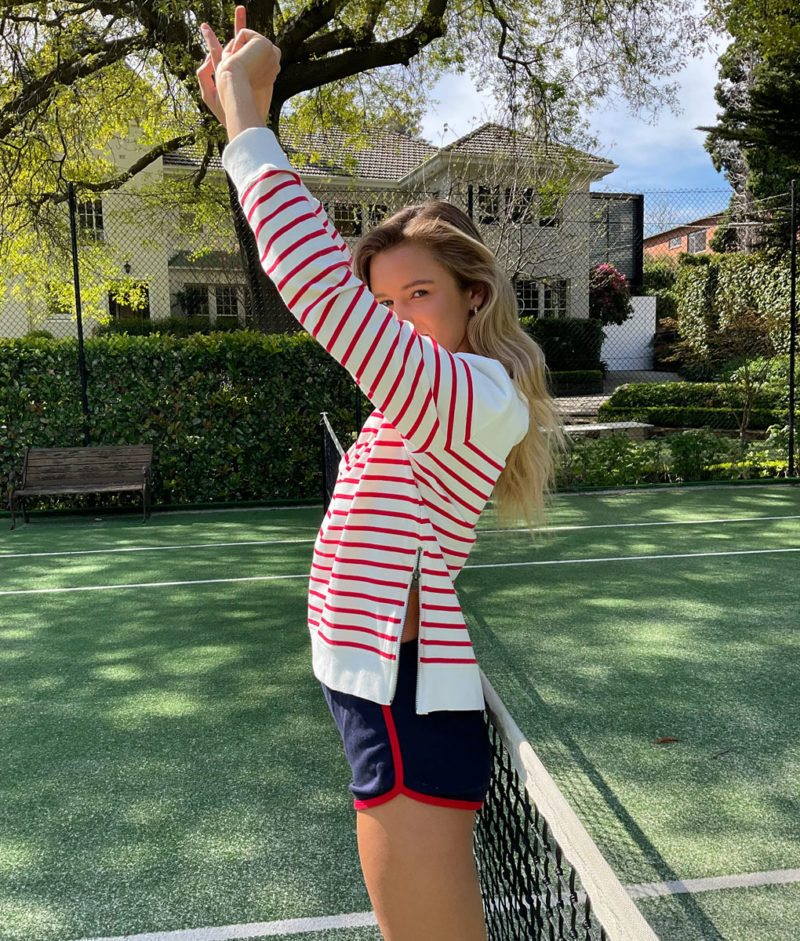 Sophie Moran | Nautical Story Stripe Sweatshirt in White & Red