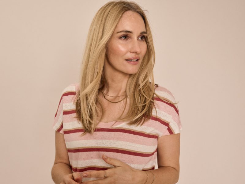 Mos Mosh | Scarlett O-Neck Stripe T-Shirt in Peachskin