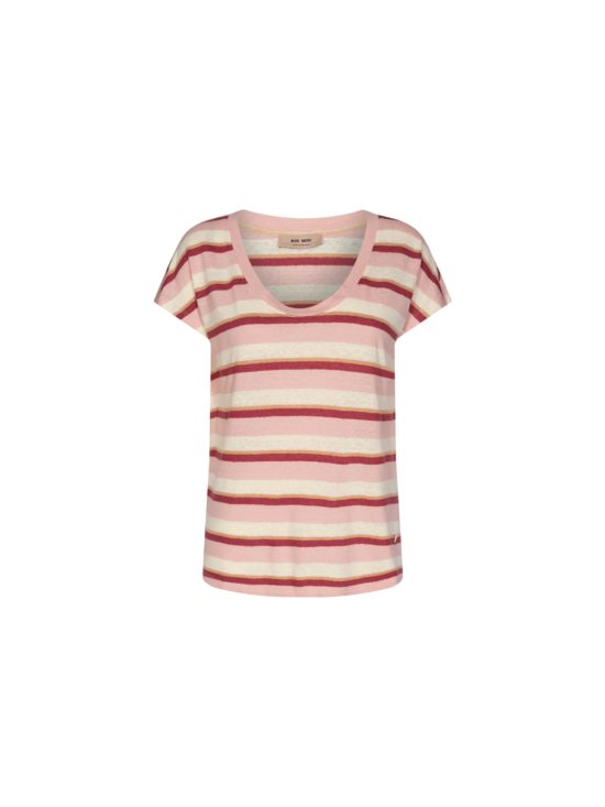 Mos Mosh | Scarlett O-Neck Stripe T-Shirt in Peachskin