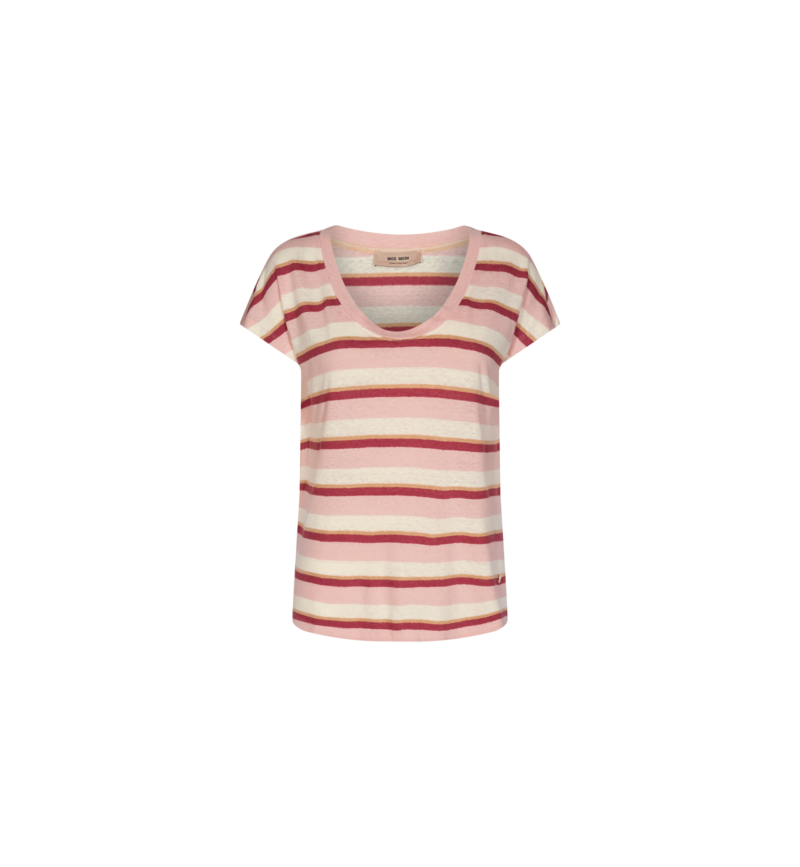Mos Mosh | Scarlett O-Neck Stripe T-Shirt in Peachskin