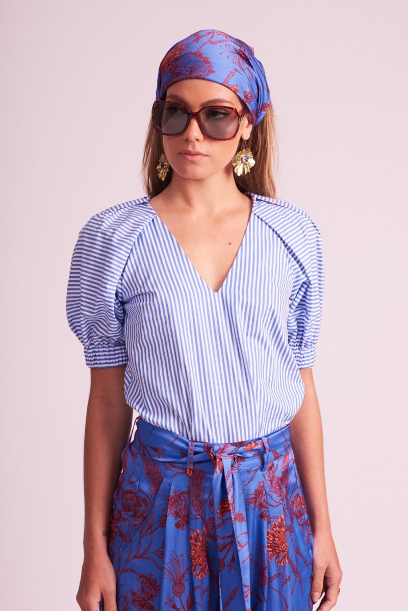 Le Stripe | Poolside Gossip Stripe Shirt in Mirage Blue