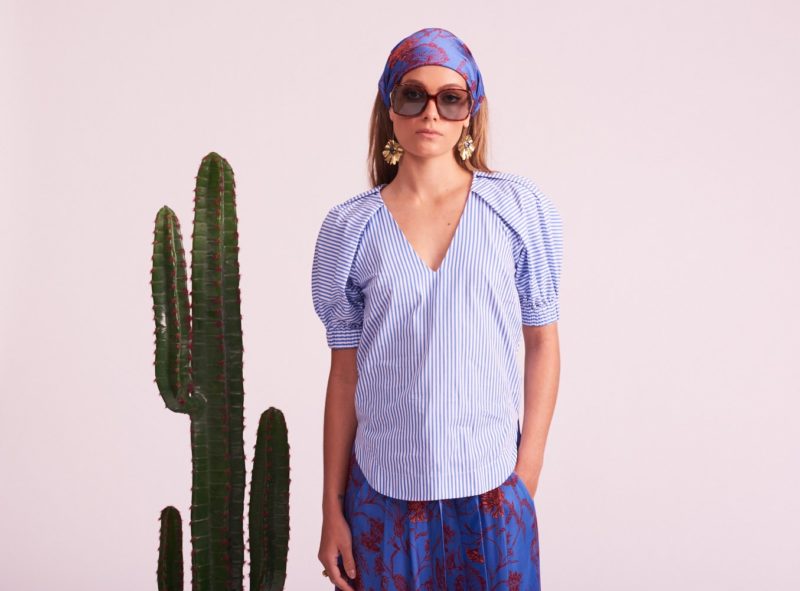 Le Stripe | Poolside Gossip Stripe Shirt in Mirage Blue