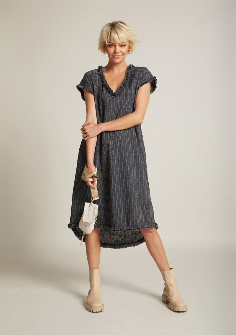 MS714 Stitch In Time Dress Charcoal Stripe RRP 249