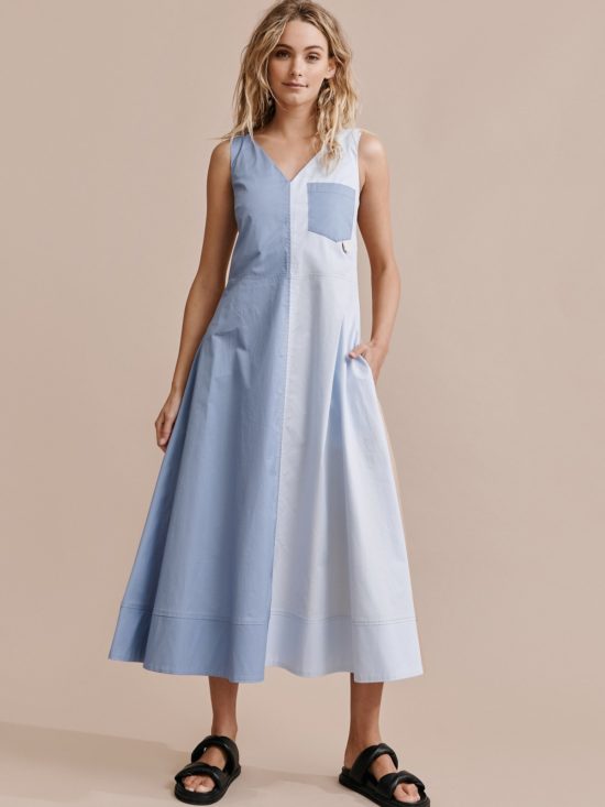 Layer'd | Spliced Vesi Dress in Sky Blue/Cornflower/Paled Bark