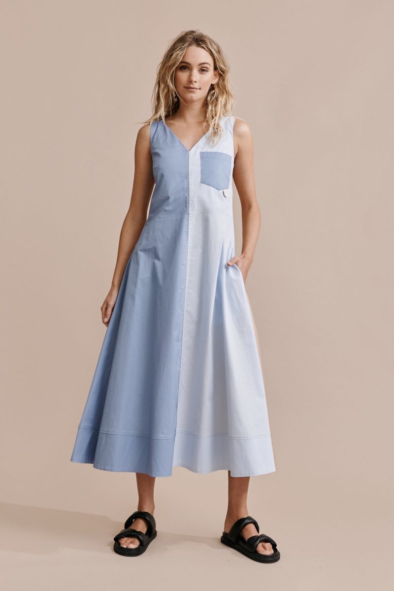 Layer'd | Spliced Vesi Dress in Sky Blue/Cornflower/Paled Bark