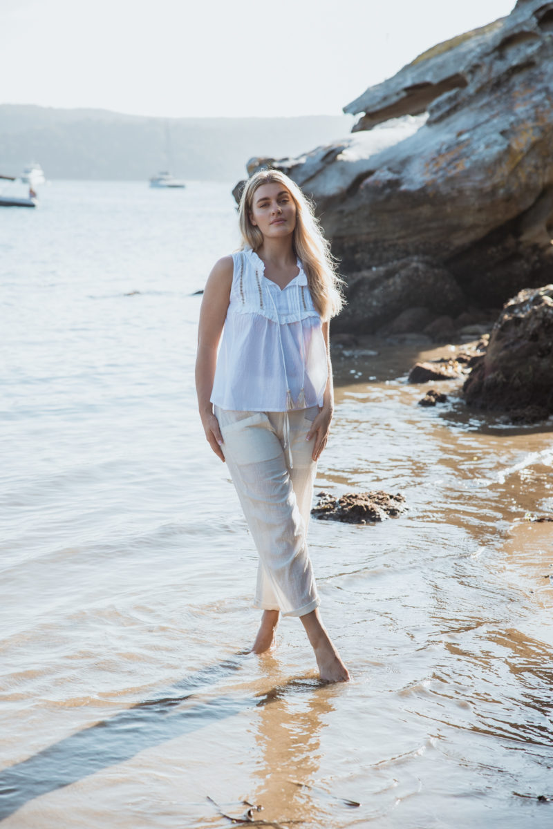 Azure and Indigo | Indiana Pintuck Top in White