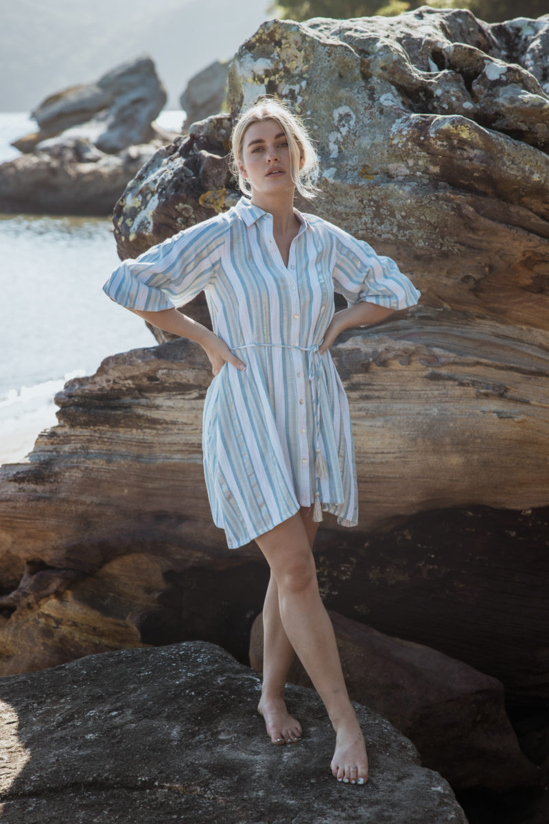 Azure and Indigo | Aluna Shirt Dress in Striped
