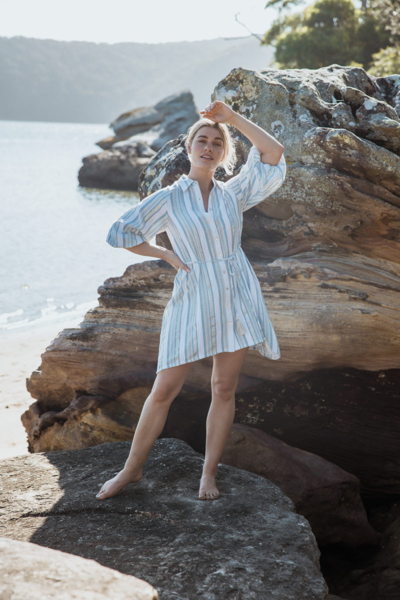 Azure and Indigo | Aluna Shirt Dress in Striped