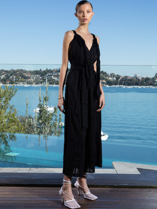 Lola Australia | Lake Bow Dress in Checker Black