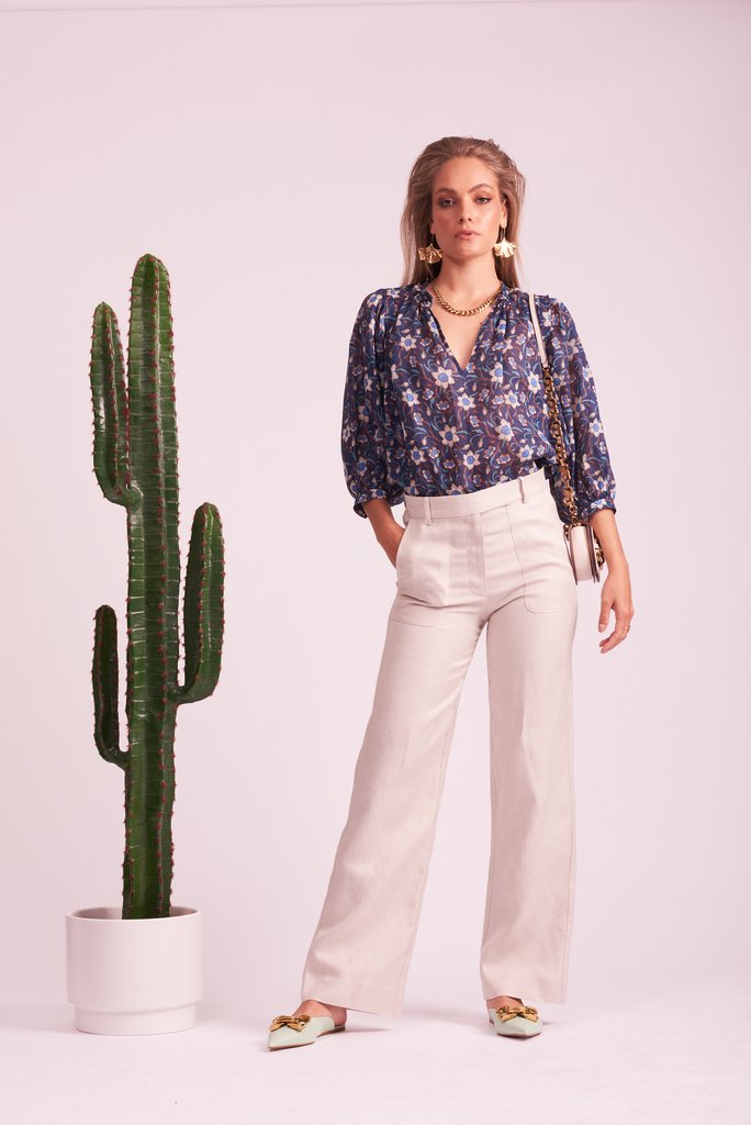 Le Stripe | The Jetset Linen Viscose Pant in Natural