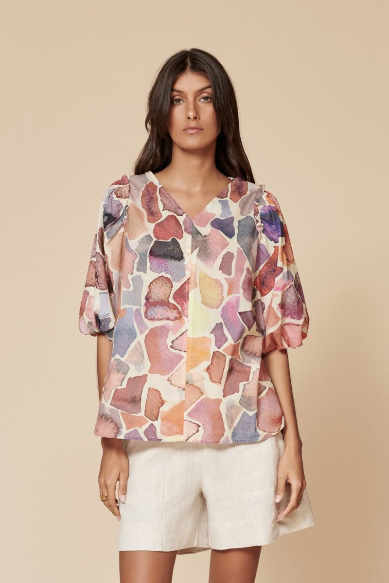 Layer'd | Printed Cotton Iver Top in Anda Print