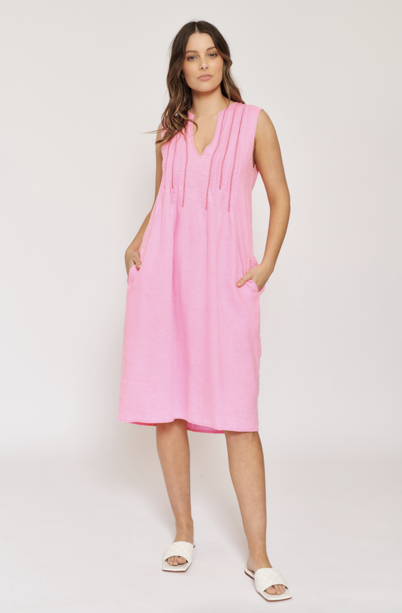Alessandra | Sleeveless Venice Dress in Flamingo