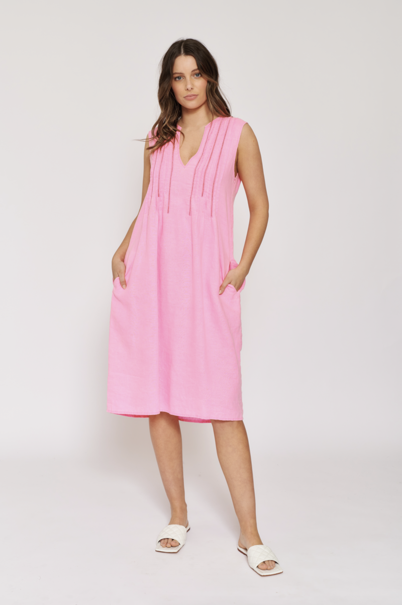 Alessandra | Sleeveless Venice Dress in Flamingo