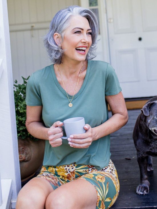 Lou Lou | Veronica V Neck Tee in Green