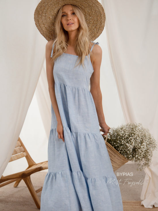 Bypias | Audrey Linen Maxi Dress in Oxford Blue