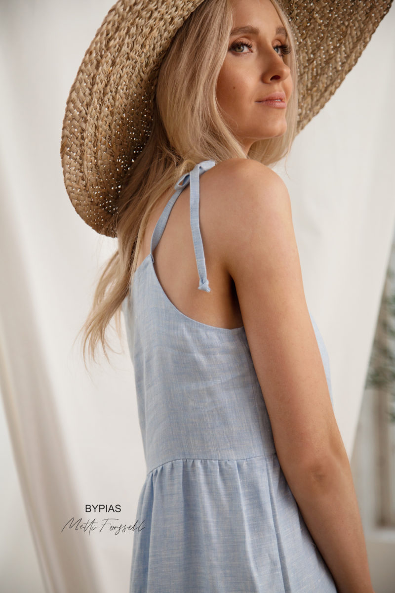 Bypias | Audrey Linen Maxi Dress in Oxford Blue