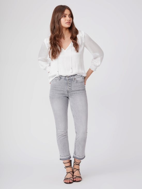 Paige | Cindy Crop Exposed Buttons in Faded Ashphalt Distressed