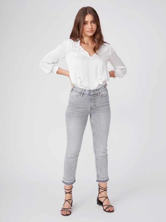 Paige | Cindy Crop Exposed Buttons in Faded Ashphalt Distressed