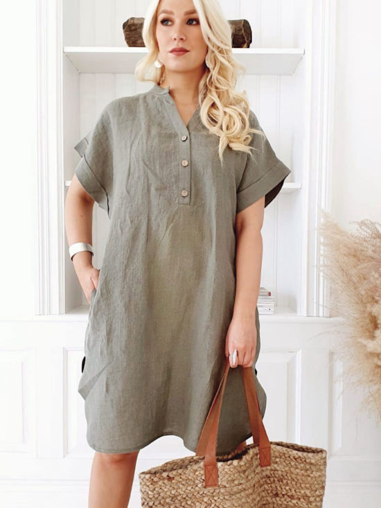 Bypias | Safari Linen Dress in Camo Green