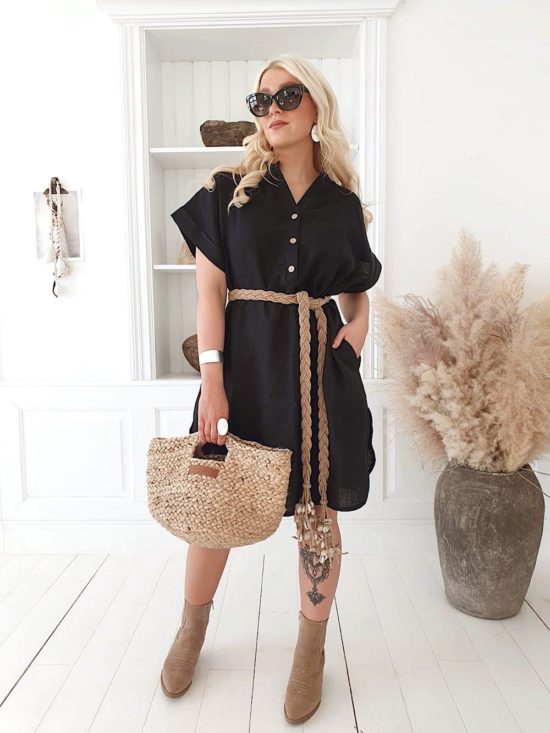 Bypias | Safari Linen Dress in Black