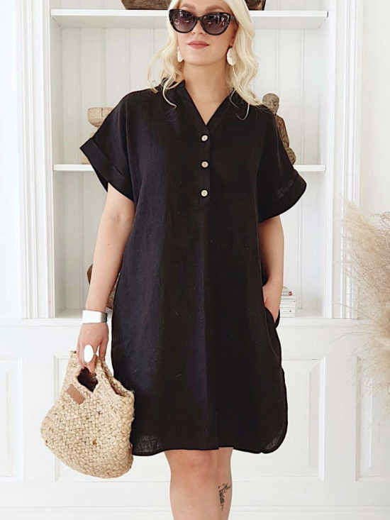 Bypias | Safari Linen Dress in Black