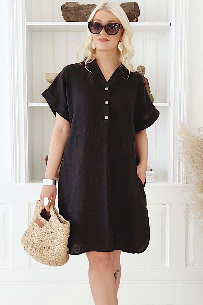 Bypias | Safari Linen Dress in Black