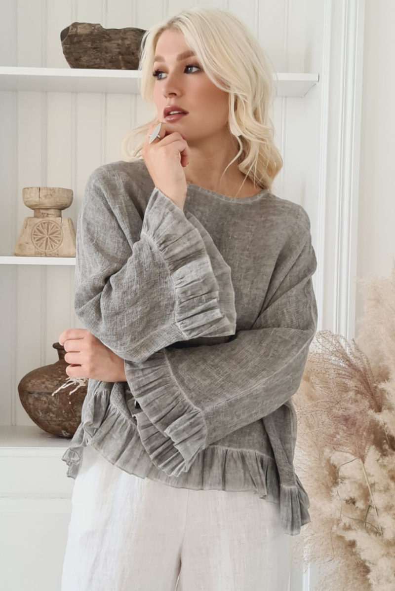 Bypias | Yolanda Cotton-Linen Shirt in Grey