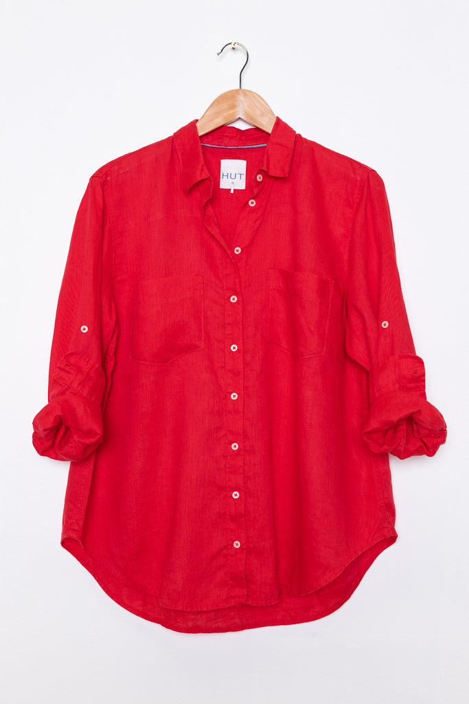 Red Linen Boyfriend Shirt