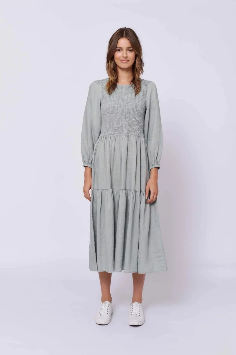 alessandra dresses juliet linen dress in graphite 30614145335350