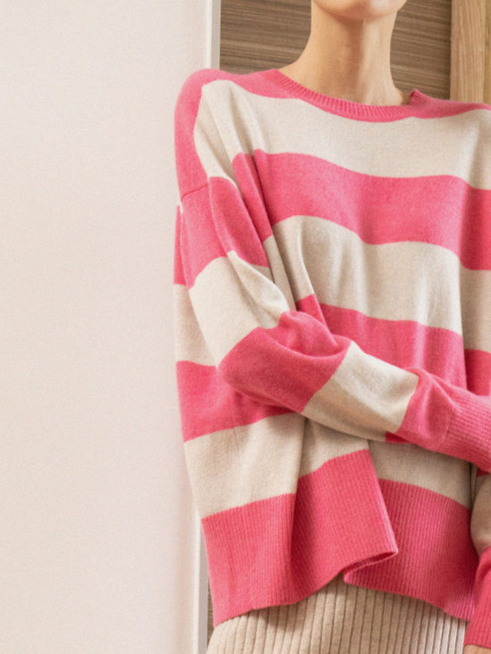 Aleger Wool Cashmere Blend Stripe Crew Sweater