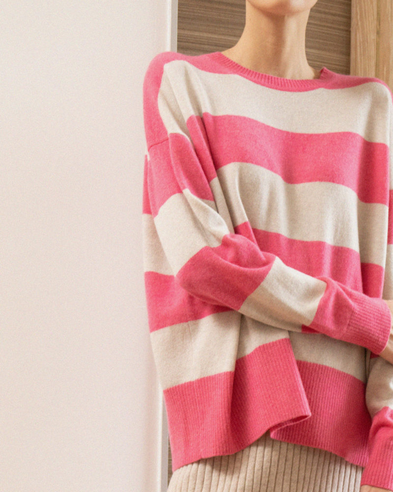Aleger Wool Cashmere Blend Stripe Crew Sweater