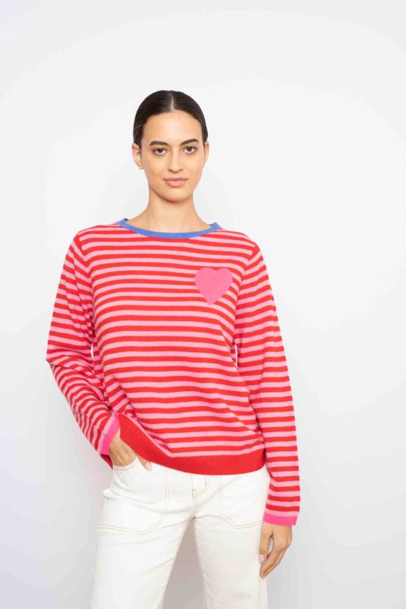 stripey cupid cashmere sweater in rouge 30666075406390