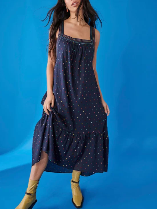 Kireina Lily Dress Navy with Embroidery
